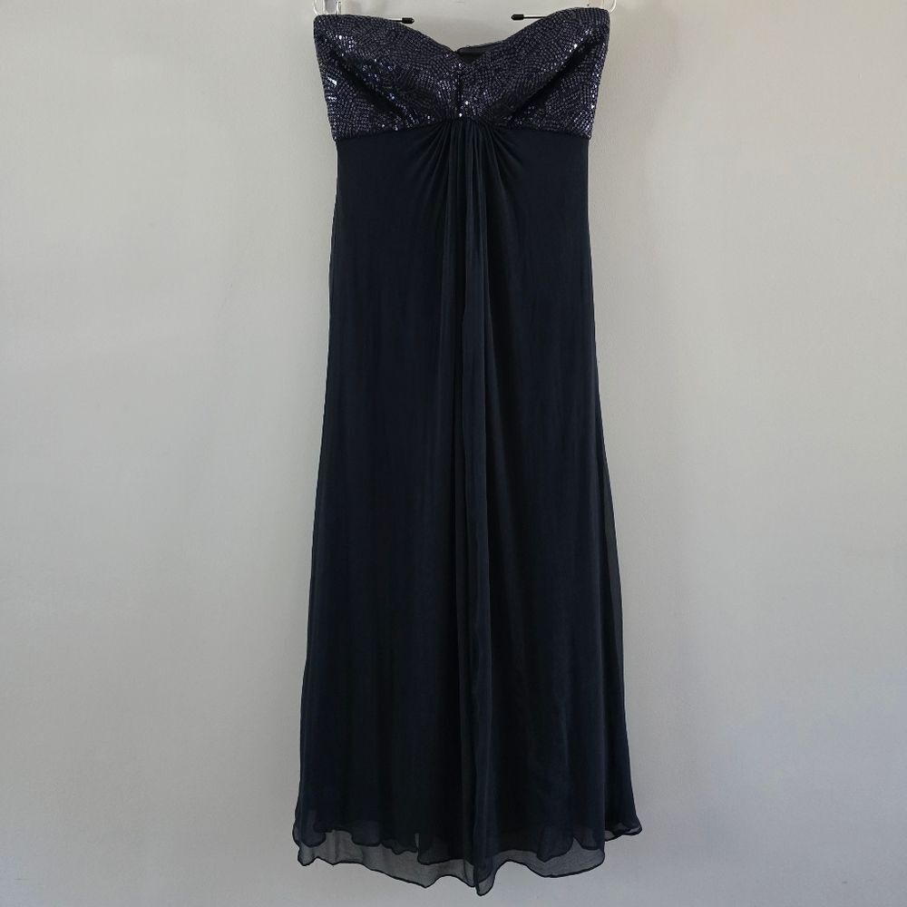 Tadashi Collection Navy Blue Strapless Sweetheart Sequin and Silk Gown Size 4